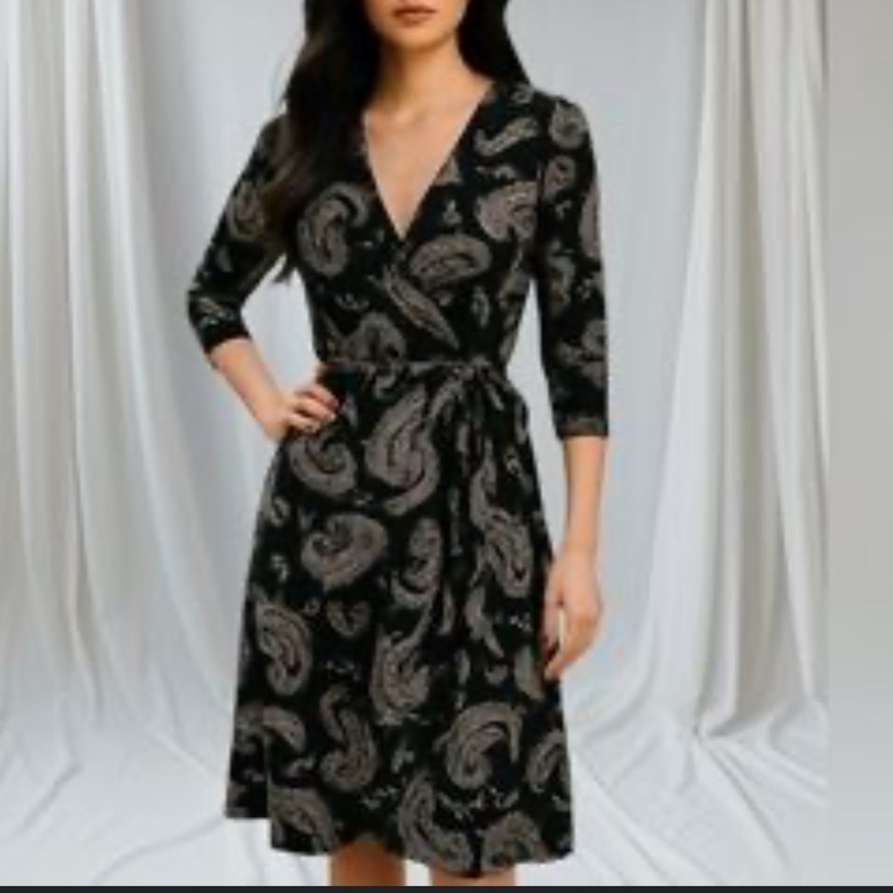 Elegant Black Paisley Wrap Dress